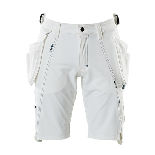 Pantalones cortos, bolsillos colgantes extraíbles, pantalones cortos artesanos elásticos, blanco
