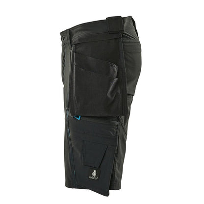 Shorts, removable hanging pockets, stretch craftsman shorts, black