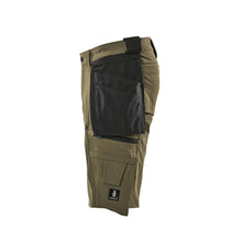 Pantalones cortos, bolsillos colgantes extraíbles, pantalones cortos artesanos elásticos, verde musgo