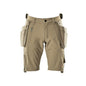 Shorts, removable hanging pockets, stretch craftsman shorts, light khaki