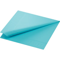 The Duni GmbH 40x40 mm square napkins, mint blue (250 pieces, 1/4 box) feature a diagonal fold with a textured border pattern along two edges.
