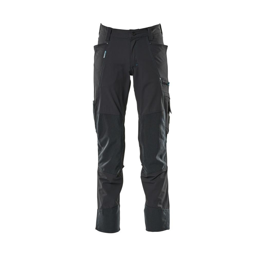 Pantalón con bolsillos en las rodillas, elástico, pantalón ligero, negro-azul