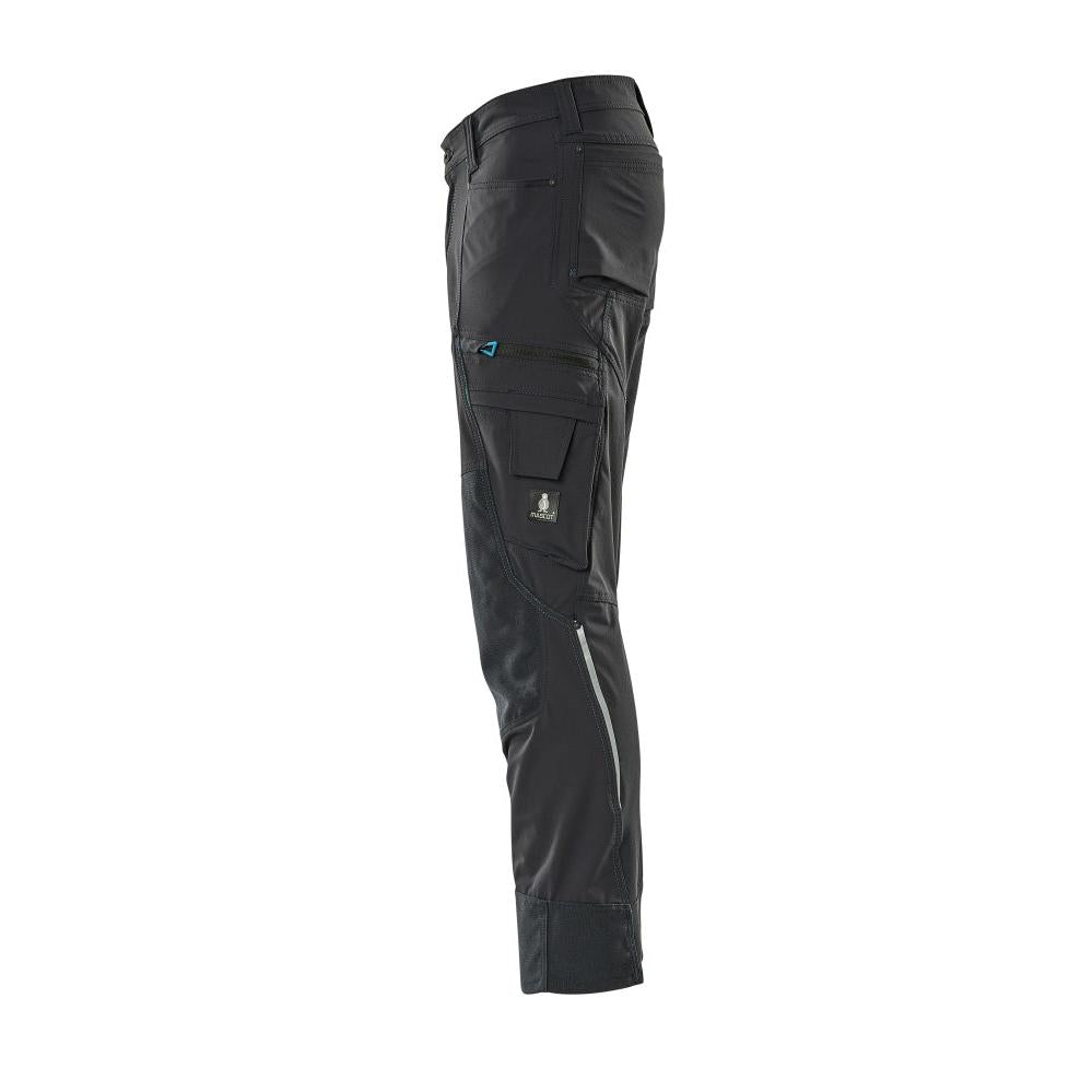 Pantalón con bolsillos en las rodillas, elástico, pantalón ligero, negro-azul