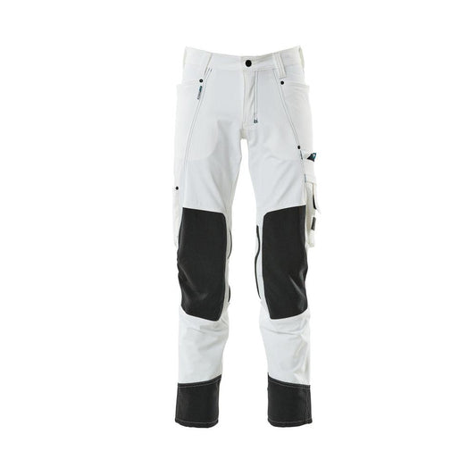 Pantalón con bolsillos en las rodillas, tejido elástico, pantalón ligero, blanco