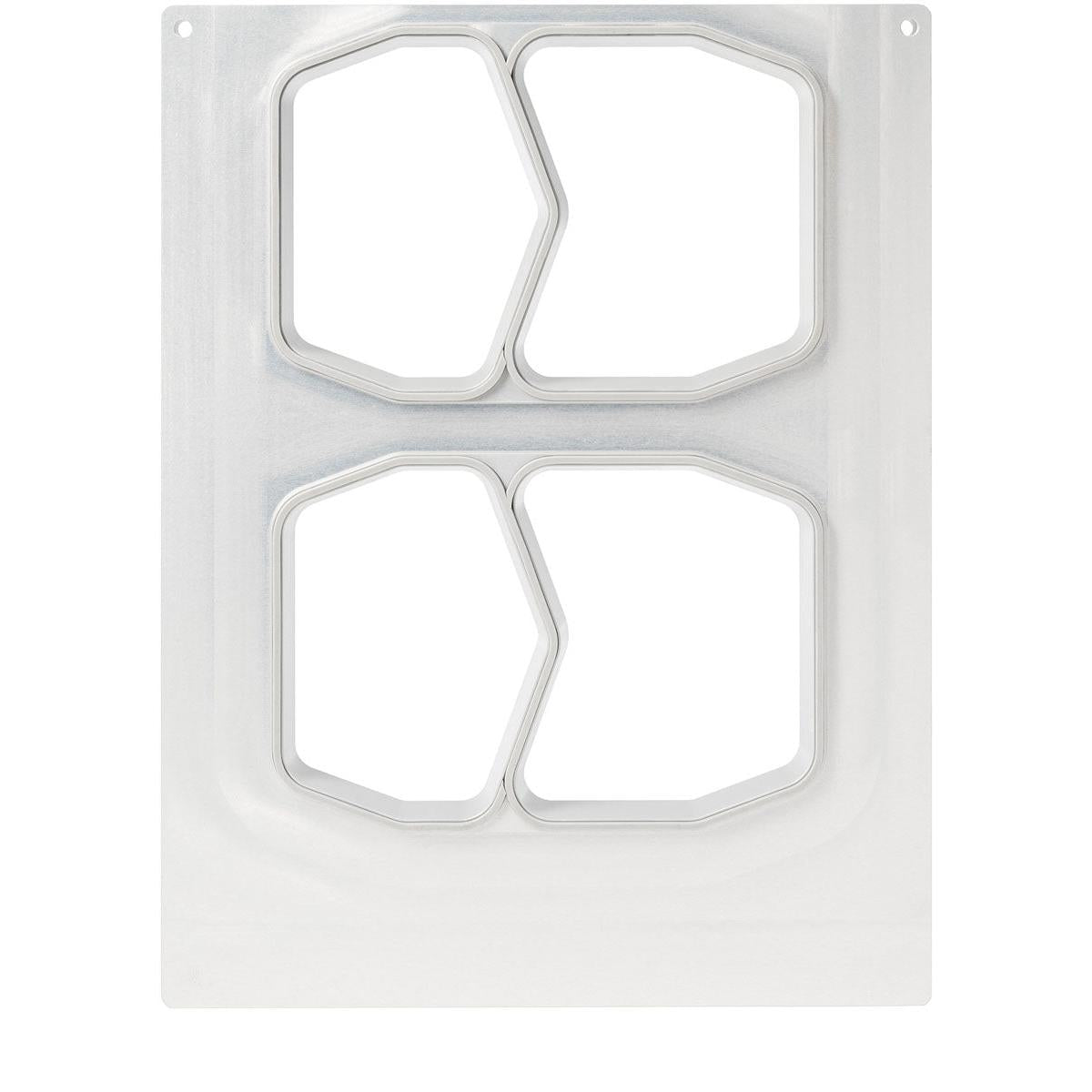 Kassetten DF15/25 2-comp fra Duni GmbH er et metallbrett med to rom for PP-skål HMR 540/400 ml. Dens kantete design og glatte, speilende overflate gjør den perfekt for stilfull matpresentasjon og oppbevaring i gastronomi.