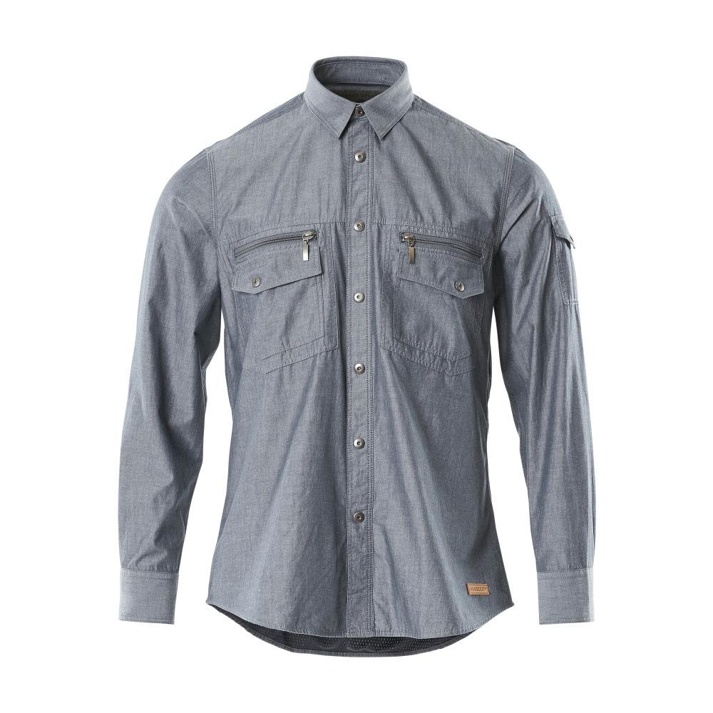 Camisa de cambray con forro de malla, denim oscuro lavado