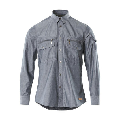 Camisa de cambray con forro de malla, denim oscuro lavado