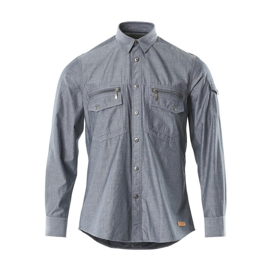 Chambray shirt with mesh lining, washed dark denim