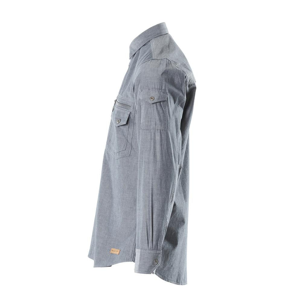 Camisa de cambray con forro de malla, denim oscuro lavado