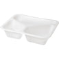 The Duni GmbH Caterline 3 White Bioplastic Sealing Tray 227x178x50 with three compartments is an environmentally friendly packaging solution for catering, available as a pack of 216 pieces.