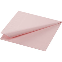 A single pale pink Duni GmbH celluloid napkin, 24x24 cm, 3-ply, neatly folded with textured edges and a raised corner, showcases its simple design. Package: 250 napkins.