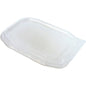A transparent APET lid for PP menu tray HMR (221x154x14 mm) by the brand Duni GmbH with rounded corners and raised edge is visible on a white background. The package contains 312 pieces.