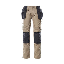 Trousers with hanging pockets, light weight trousers, light khaki/black