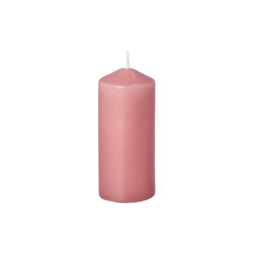 A pink pillar candle from Starpak, part of a set of 10 pillar candles, Ø 40 mm × 90 mm, with a rounded top and a single white wick, stands upright on a white background—ideal for weddings or for creating a cozy atmosphere at home.