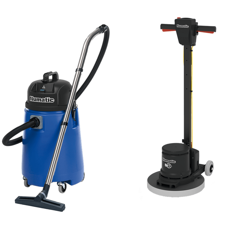 Numatic single disc machine HFM1515R / ESM set 5B with water vacuum cleaner WV800-2 and PadLoc Trei | Pack (1 piece)