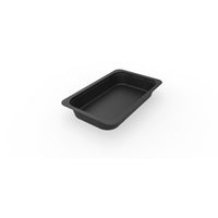 En la imagen se muestra, vista desde arriba y sobre un fondo blanco, una bandeja de menú negra de tamaño 1/4 GN de la marca Duni GmbH (PP negro, 265 x 162 x 40 mm) con bordes elevados; ideal para su uso en el sector de la restauración. Paquete: 225 unidades.