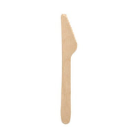 A PAPSTAR "Pure" wooden knife (16.5 cm), eco-friendly and sturdy, with a serrated edge from PAPSTAR GmbH - shown individually against a white background.