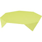 A light yellow Dunisilk MD tablecloth 84x84 cm Linnea kiwi by Duni GmbH gives your table decoration an elegant style, draped over a polygonal table against a white background. High-quality fabric, available in a pack of 100 pieces.