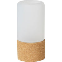 The Duni GmbH glass candle holder (140x70 mm), with its elegant design, features a matte white top and a cork base, harmoniously combining brown and white tones against a simple white background. The package contains 1 piece.