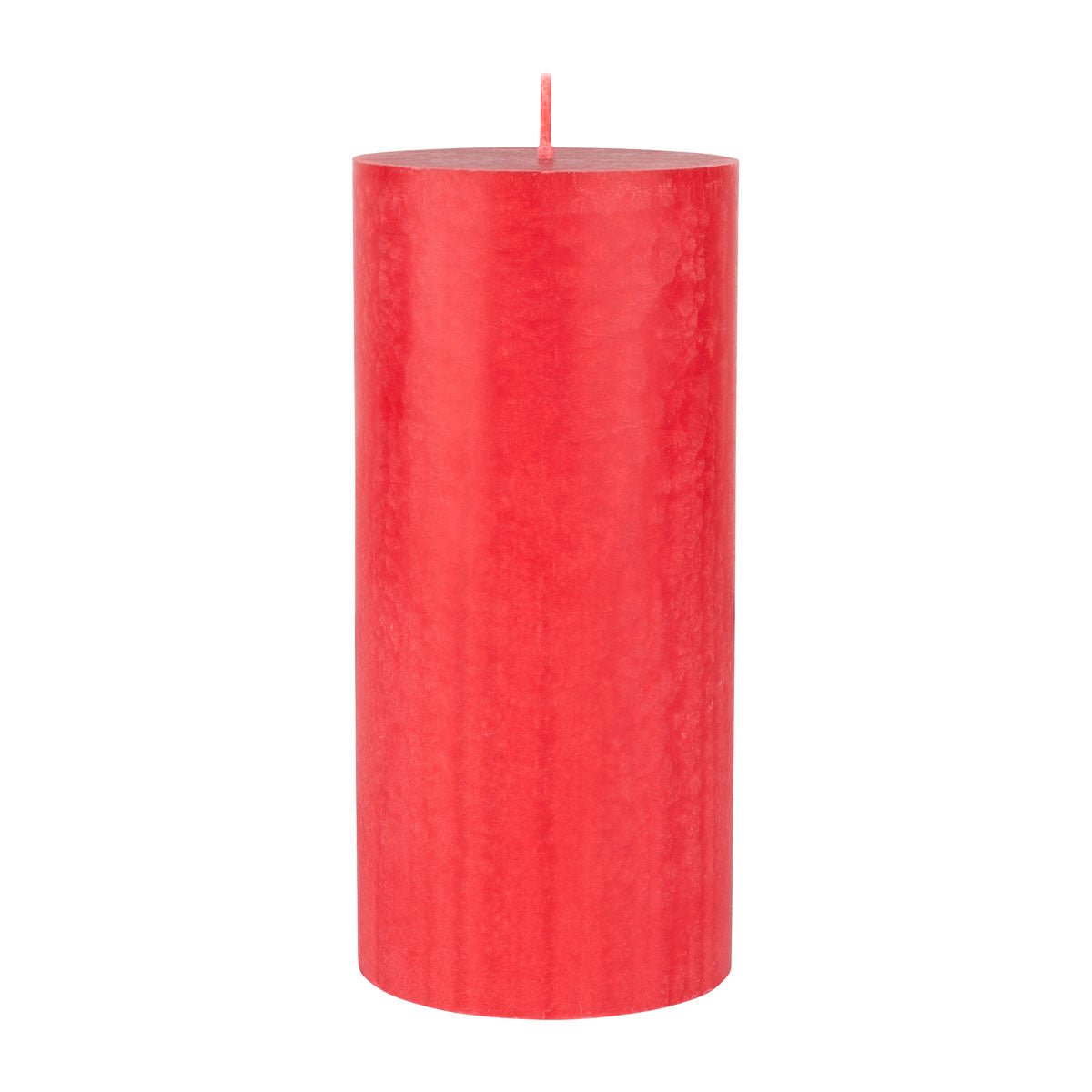 A solid red Duni GmbH pillar candle (150 x 70 mm, 100% stearin) with a single unlit wick and a smooth, slightly textured surface stands upright against a white background. Burn time approx. 50 hours.