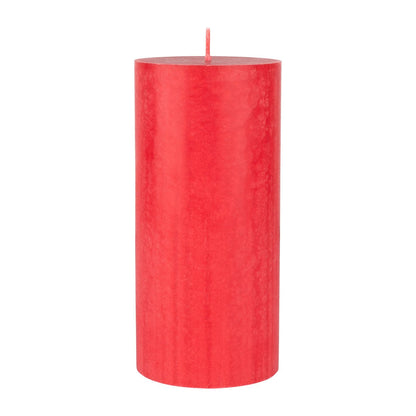A solid red Duni GmbH pillar candle (150 x 70 mm, 100% stearin) with a single unlit wick and a smooth, slightly textured surface stands upright against a white background. Burn time approx. 50 hours.