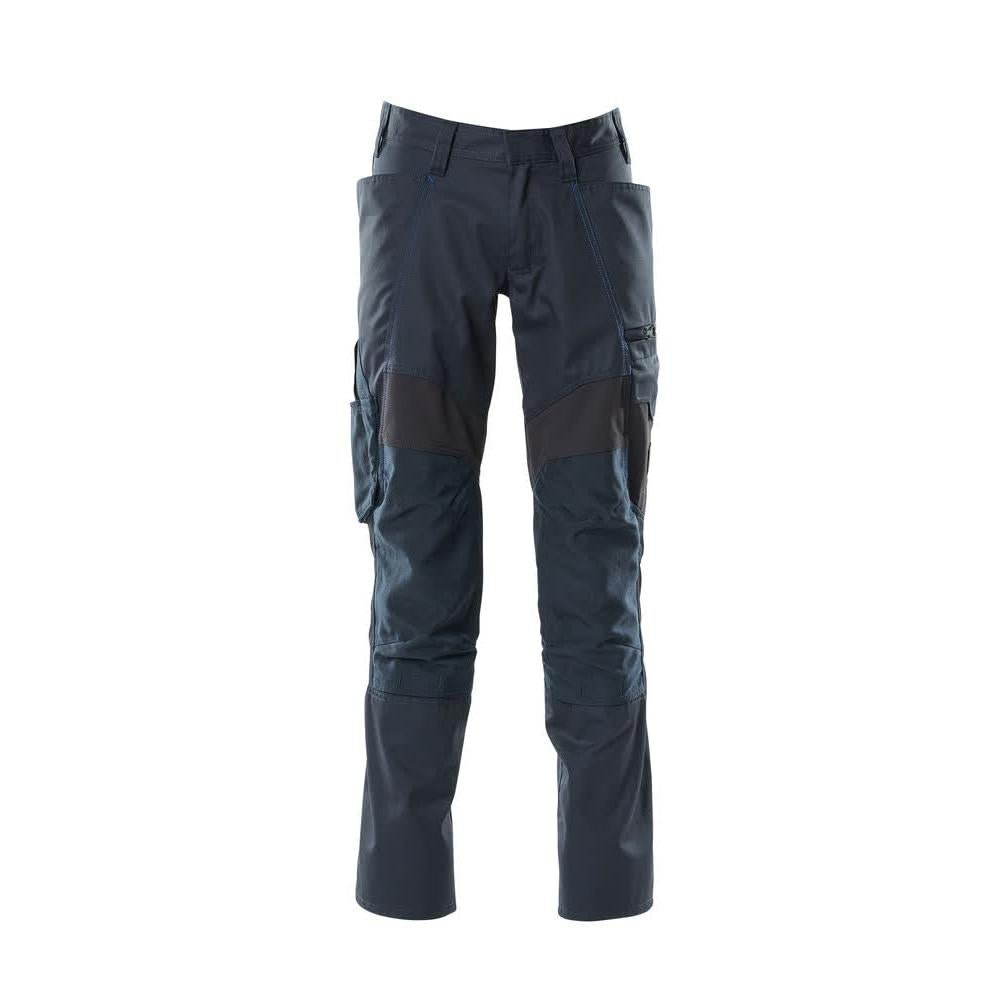 Pantalón con bolsillos en las rodillas y aplicaciones elásticas, negro-azul