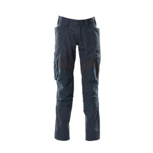 Pantalón con bolsillos en las rodillas y aplicaciones elásticas, negro-azul