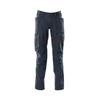 Pantalón con bolsillos en las rodillas y aplicaciones elásticas, negro-azul