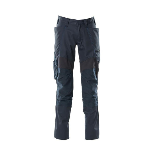 Pantalón con bolsillos en las rodillas y aplicaciones elásticas, negro-azul