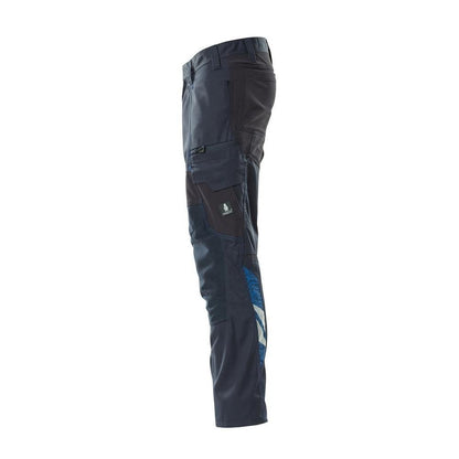 Pantalón con bolsillos en las rodillas y aplicaciones elásticas, negro-azul