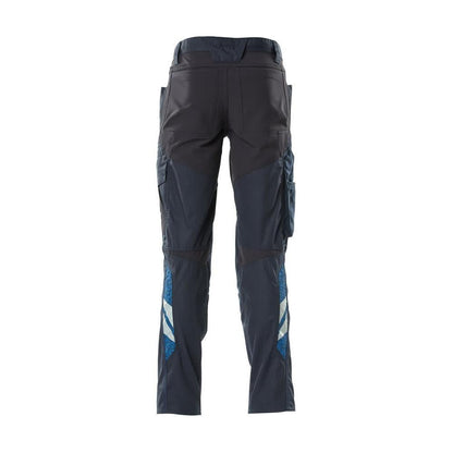 Pantalón con bolsillos en las rodillas y aplicaciones elásticas, negro-azul