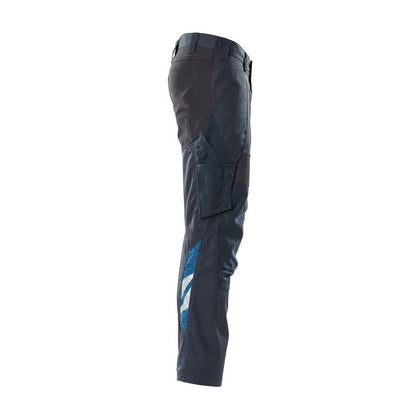 Pantalón con bolsillos en las rodillas y aplicaciones elásticas, negro-azul