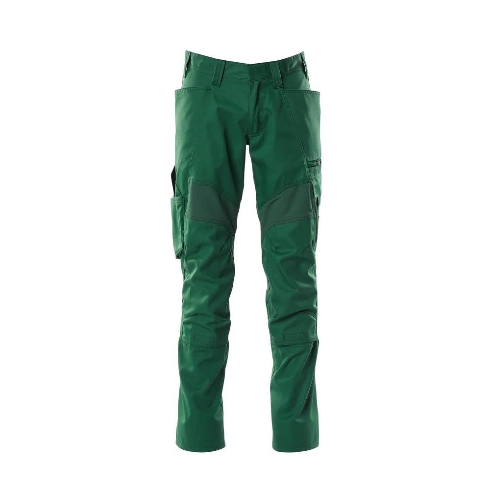 Pantalón con bolsillos en las rodillas, pantalones con aplicaciones elásticas, verde