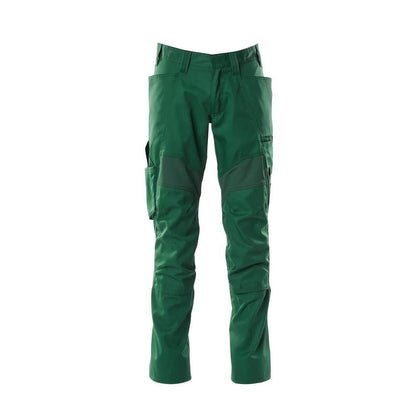 Pantalón con bolsillos en las rodillas, pantalones con aplicaciones elásticas, verde