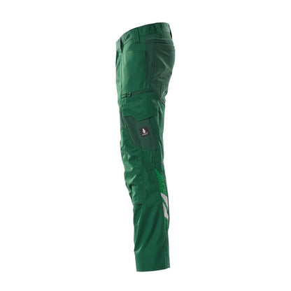 Pantalón con bolsillos en las rodillas, pantalones con aplicaciones elásticas, verde