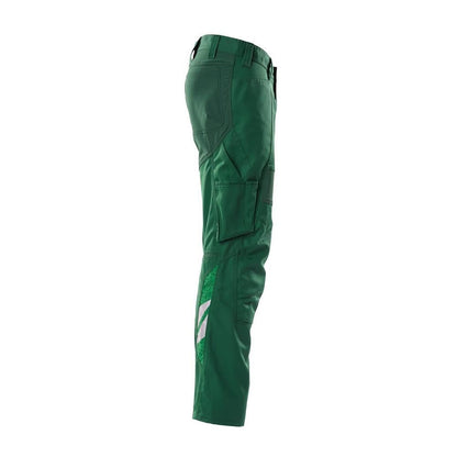 Pantalón con bolsillos en las rodillas, pantalones con aplicaciones elásticas, verde