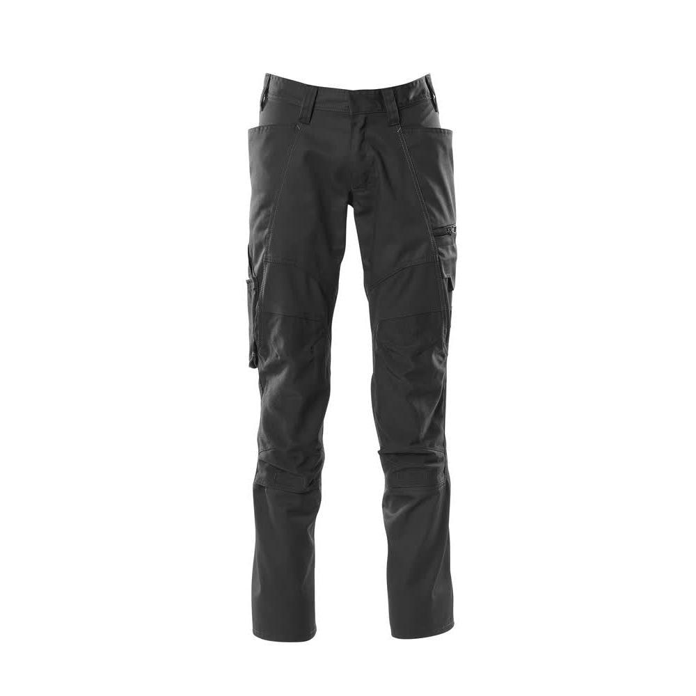 Pantalón con bolsillos en las rodillas, pantalones con aplicaciones elásticas, negro