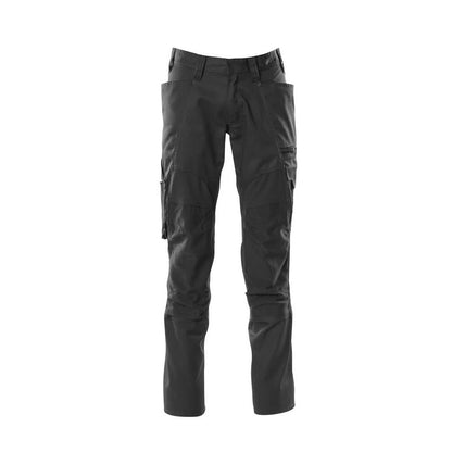 Pantalón con bolsillos en las rodillas, pantalones con aplicaciones elásticas, negro