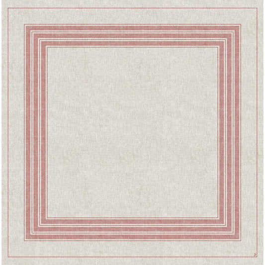 Die Dunisilk-Mitteldecken 84 x 84 cm Cocina bordeaux von Duni GmbH haben einen beige strukturierten Hintergrund und dünne rote Linien, die konzentrische Quadrate bilden - ideal als elegante Tischdekoration oder für stilvolle Lagenbordüreffekte. Die Packung enthält 20 Stück.