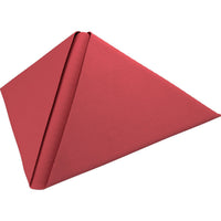 Servilletas Dunilin de 48 x 48 cm con pliegue de 1/4 de Duni GmbH, en color rojo, plegadas en forma de pirámide con el tejido texturizado a la vista y bordes bien definidos, sobre fondo blanco: las servilletas desechables perfectas y elegantes para ocasiones con estilo.