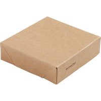 Una sencilla tapa cuadrada de color marrón para el Viking Cube Mini, fabricada en cartón/PLA (75 x 75 x 20 mm) por Duni GmbH, respetuosa con el medio ambiente e ideal para envases sostenibles; disponible en paquetes de 300 unidades.