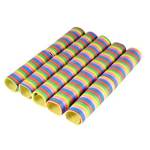 Zehn PAPSTAR Luftschlangen 4 m "Stripes" (flammhemmende Folie) von PAPSTAR GmbH mit bunten Streifen - die ideale Partydekoration.