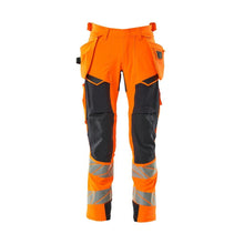 Pantalón con bolsillos colgantes, pantalón ULTIMATE STRETCH, naranja alta visibilidad/negro-azul
