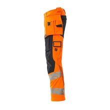 Pantalón con bolsillos colgantes, pantalón ULTIMATE STRETCH, naranja alta visibilidad/negro-azul