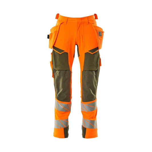 Pantalón con bolsillos colgantes, pantalón ULTIMATE STRETCH, naranja alta visibilidad/verde musgo