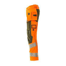 Pantalón con bolsillos colgantes, pantalón ULTIMATE STRETCH, naranja alta visibilidad/verde musgo