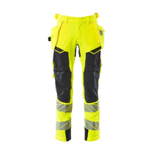 Pantalón con bolsillos colgantes, pantalón ULTIMATE STRETCH, amarillo alta visibilidad/negro-azul