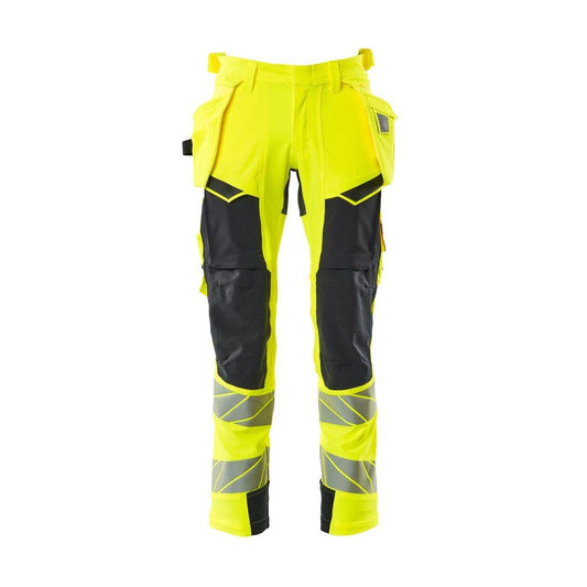 Pantalón con bolsillos colgantes, pantalón ULTIMATE STRETCH, amarillo alta visibilidad/negro-azul