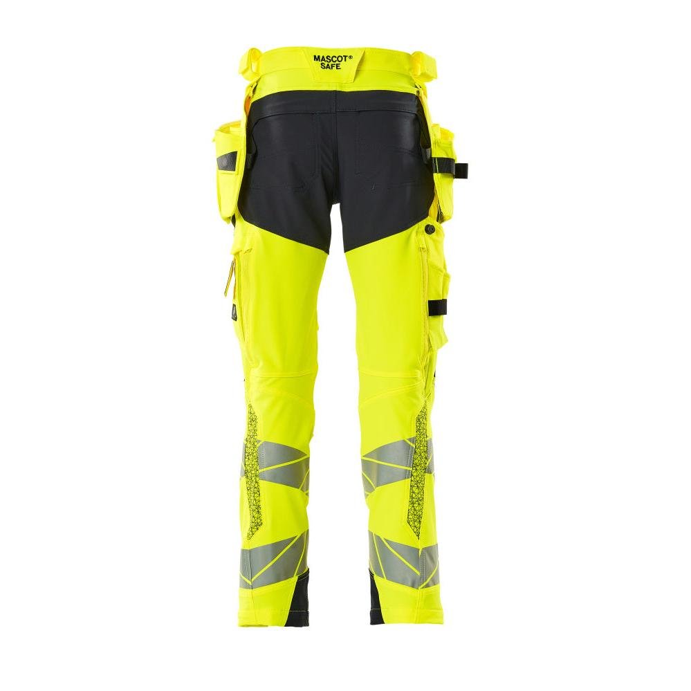 Pants with hanging pockets, ULTIMATE STRETCH pants, hi-vis yellow/black-blue