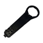 The key for the L-ring drum from Diversey Deutschland GmbH & Co. OHG is a black plastic tool with a round, notched end and a flat handle, ideal for tightening or loosening L-ring drum lids (1 piece per package).